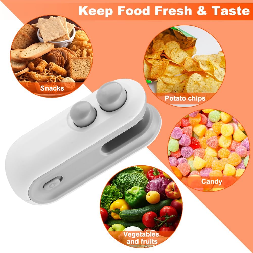 2in1 Rechargeable Chip Bag Sealer with Cutter, Portable USB C Heat Sealer Resealer Machine for Chip, Plastic Bags Heat Seal Tool for Snacks (White)