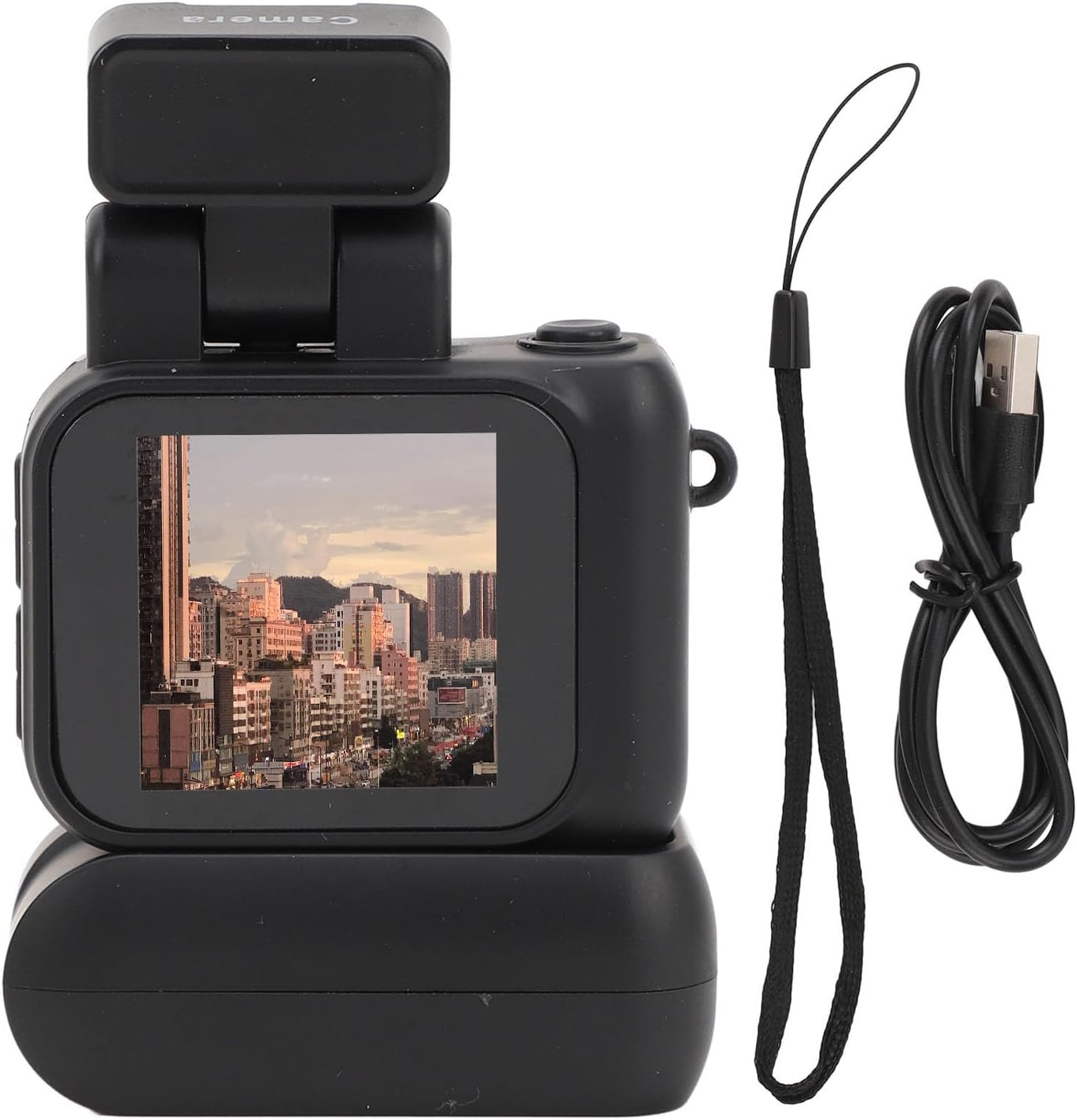 Mini Keychain Camera, 1080P 1.44 inch Small Nostalgia Retro Camera Tiny Video Camcorder with LED Flash and Charging Base, for Travel Study Recording (Black)
