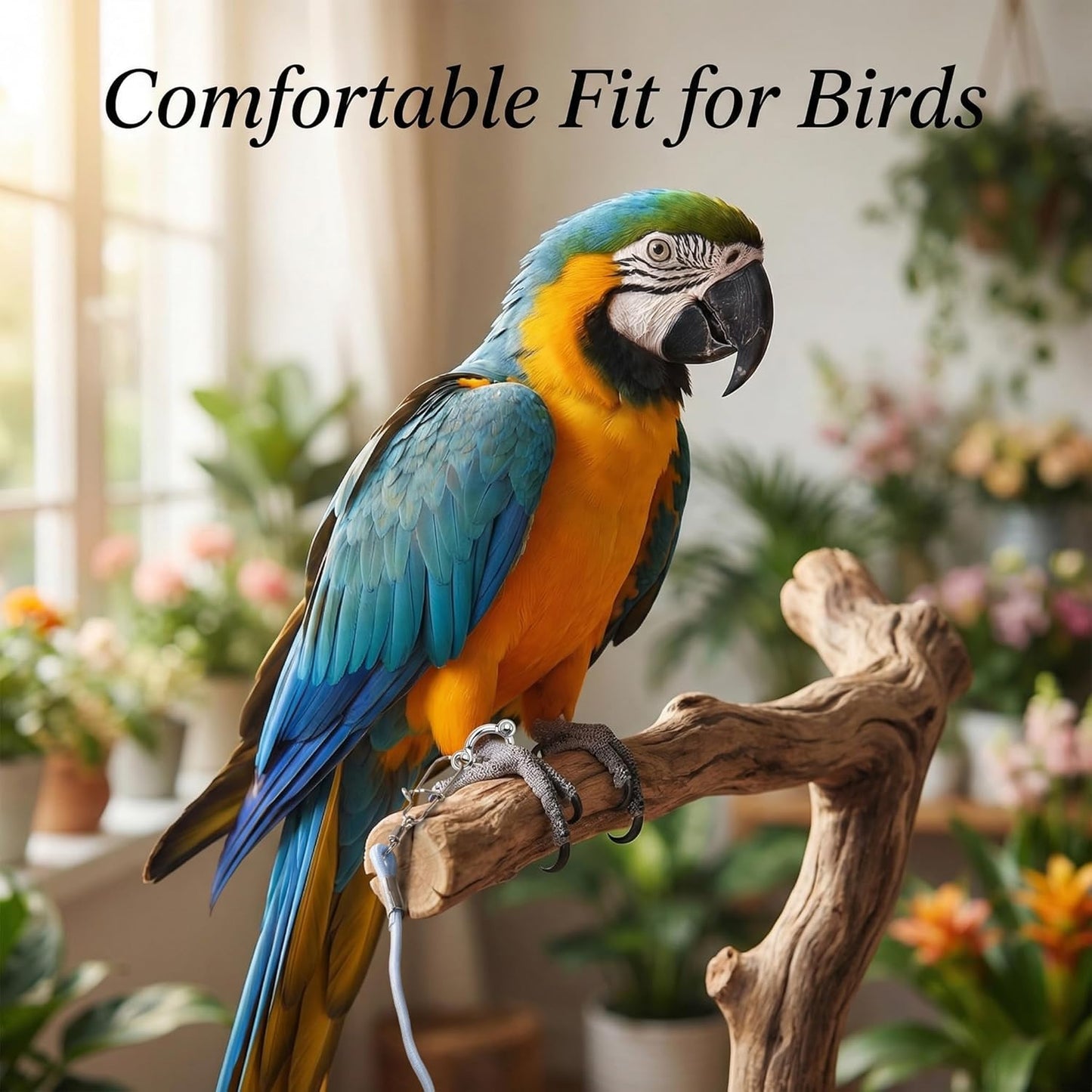 Bird Leash and Parrot Harness with Leg Ring. 2 Sets Elastic Outdoor Training Rope for Parakeet Conure Cockatiel. Anti-Flyaway Flying Equipment for Small Medium Birds