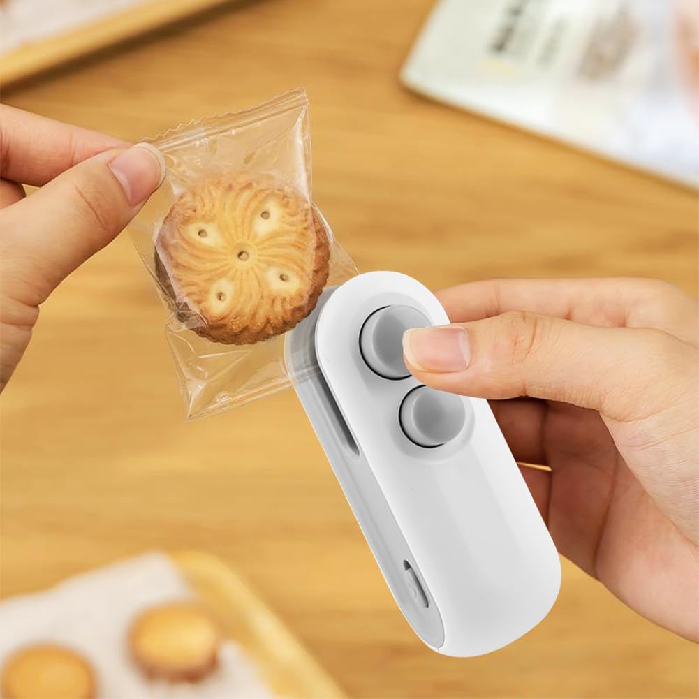 2in1 Rechargeable Chip Bag Sealer with Cutter, Portable USB C Heat Sealer Resealer Machine for Chip, Plastic Bags Heat Seal Tool for Snacks (White)