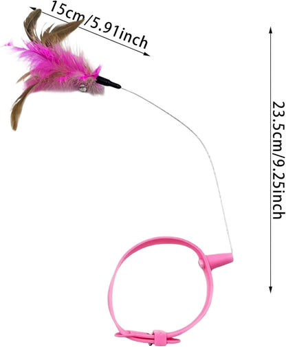 Interactive Cat Toy - Lightweight Collar Toy, Feathers Teaser for Kittens Adult Cats, Pet Toys with Adjustable Strap, Cat Feathers Toys, Teasing Wand for Home Yard Outdoor Play