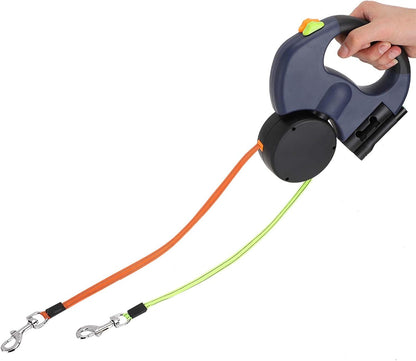 Pet Dog Leash Automatic Retractable Flexible Dog and Cat Leash Double Ended Handheld High Strength Reflective Nylon Webbing with LED Light Dark Grey (Dark Gray)