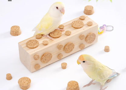 2 Pcs Wooden Bird Chew Toys - 7.9 Inch Hanging Parrot Toys, with 92 Detachable Corks, Relieve Boredom & Anxiety, Foraging Toys, for Parakeet, Cockatiel, Conure, Budgie, Lovebird