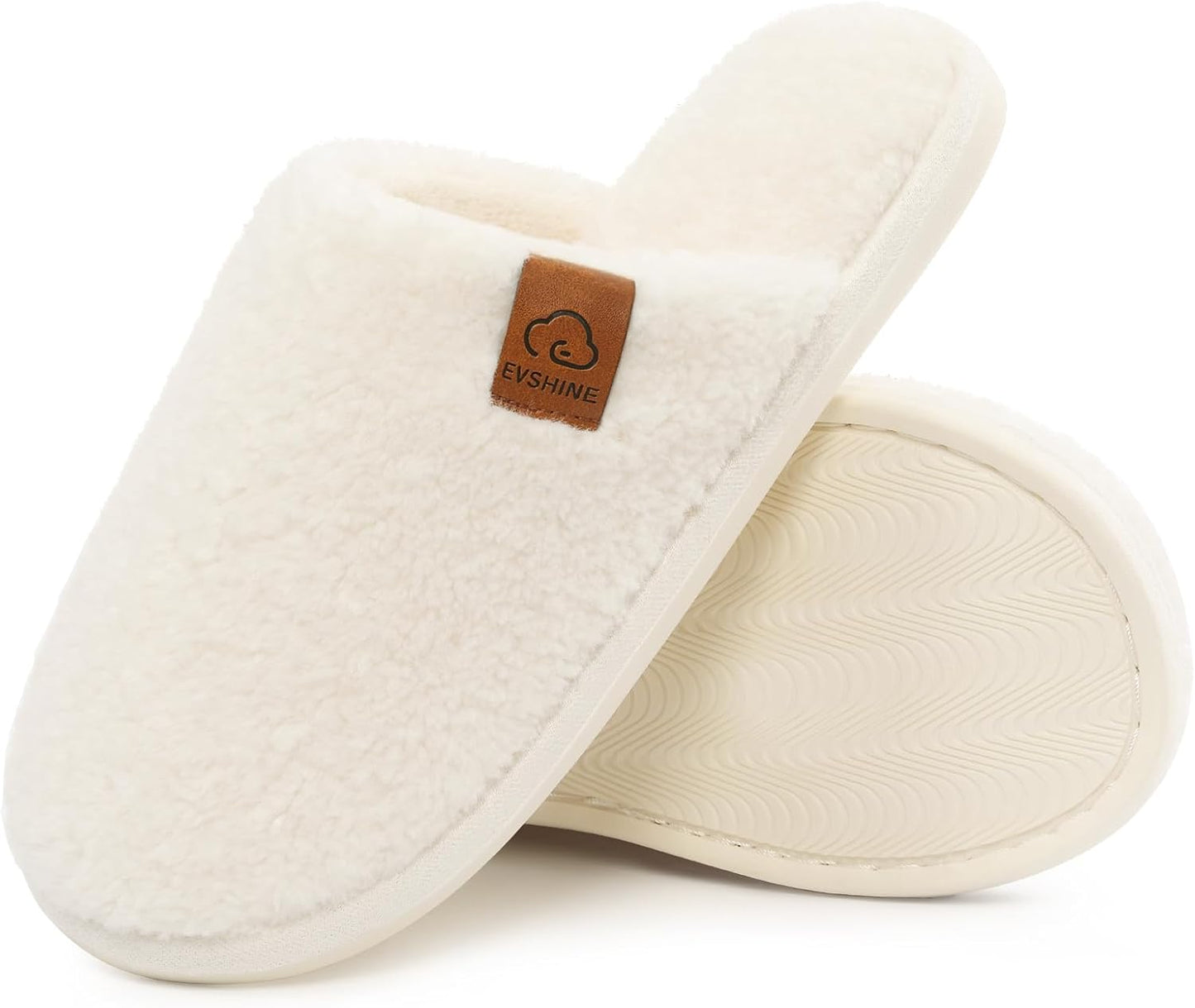 Evshine Women's Fuzzy Slip-on Slippers Comfy Lightweight Indoor House Scuff Slippers Closed Toe Soft Memory Foam Shoes