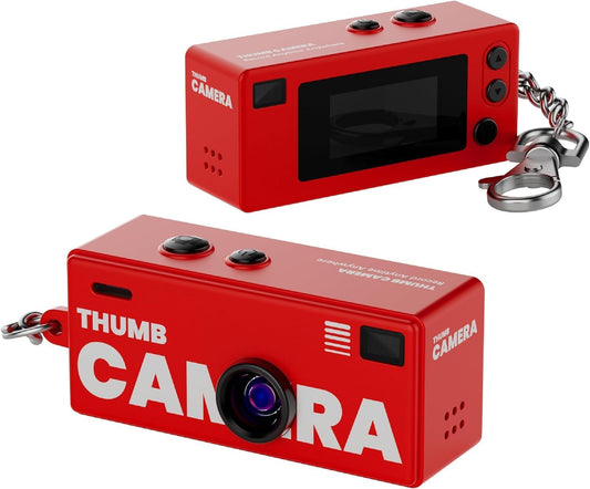 Mini Keychain Digital Camera, 1080P HD Video Recorder, Ultra Portable Thumb Cam, Vintage Radio Design, for Life Vlog & Travel (Red)