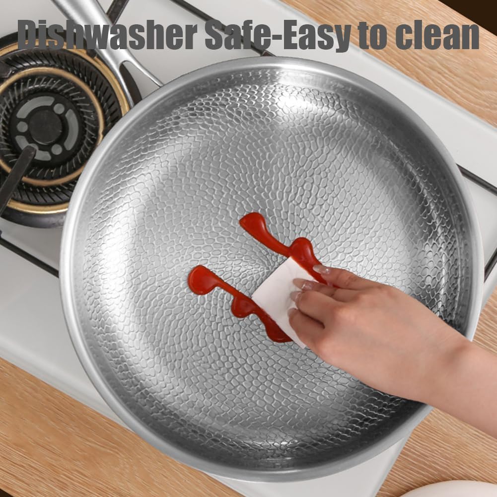 Generic Titanium Pan, Uncoated Titanium Pan, Titanium Hammered Pan Pro, Non-stick Titanium Pan 26/28/30/32 cm for Cooking, Multifunctional Stainless Steel Pan