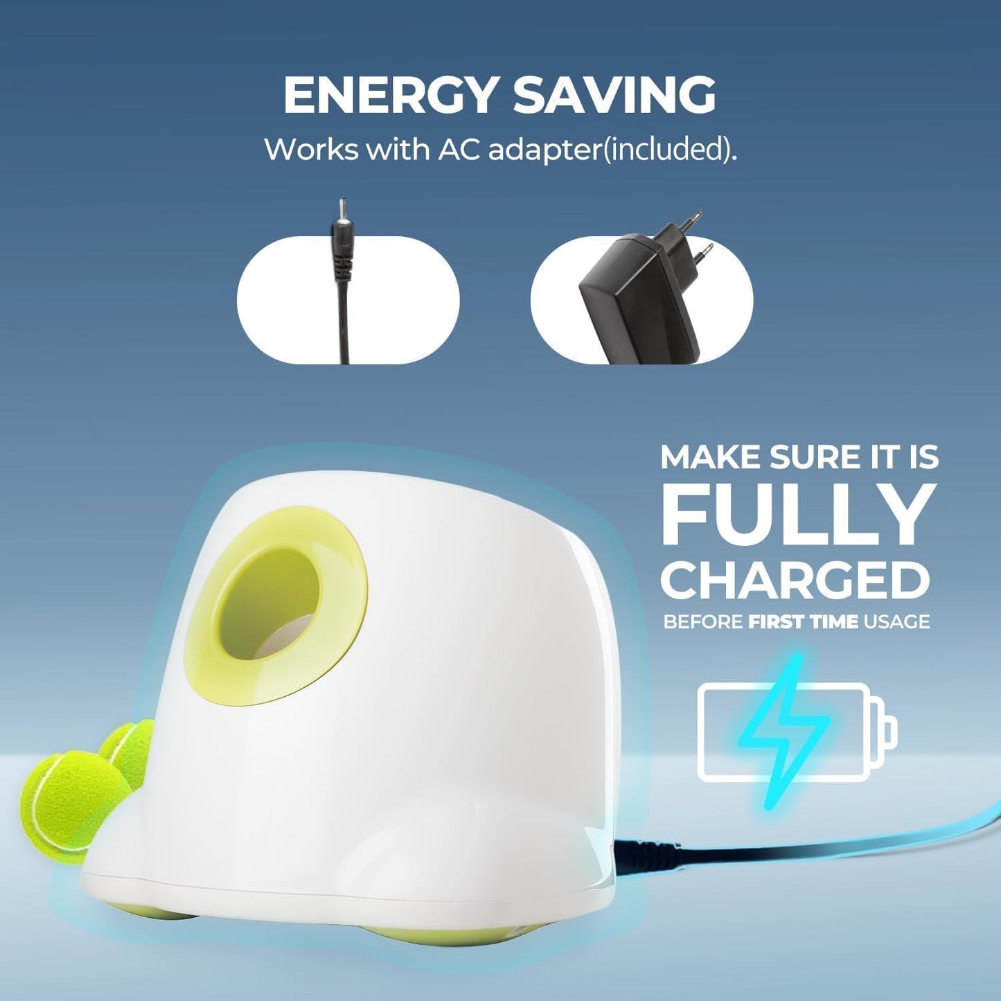 Automatic Dog Ball Launcher (PREMIUM),Interactive Fetch Toy for small to Large Dogs, Rechargeable Pet Ball Thrower Machine for Outdoor Play, 3 Pcs 2.5-Inch Balls Included