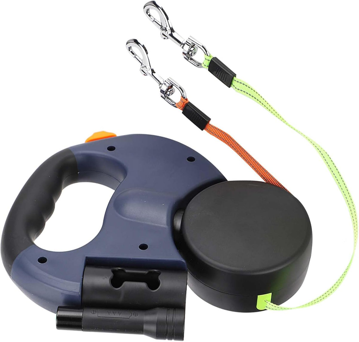 Pet Dog Leash Automatic Retractable Flexible Dog and Cat Leash Double Ended Handheld High Strength Reflective Nylon Webbing with LED Light Dark Grey (Dark Gray)