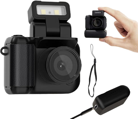 Mini Keychain Camera, 1080P 1.44 inch Small Nostalgia Retro Camera Tiny Video Camcorder with LED Flash and Charging Base, for Travel Study Recording (Black)
