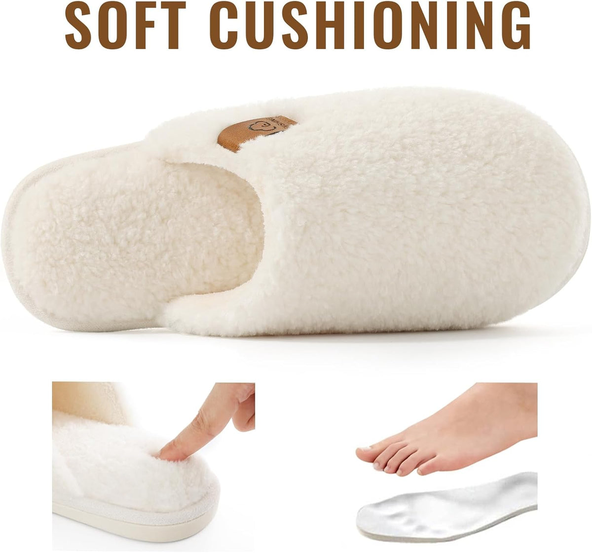 Evshine Women's Fuzzy Slip-on Slippers Comfy Lightweight Indoor House Scuff Slippers Closed Toe Soft Memory Foam Shoes
