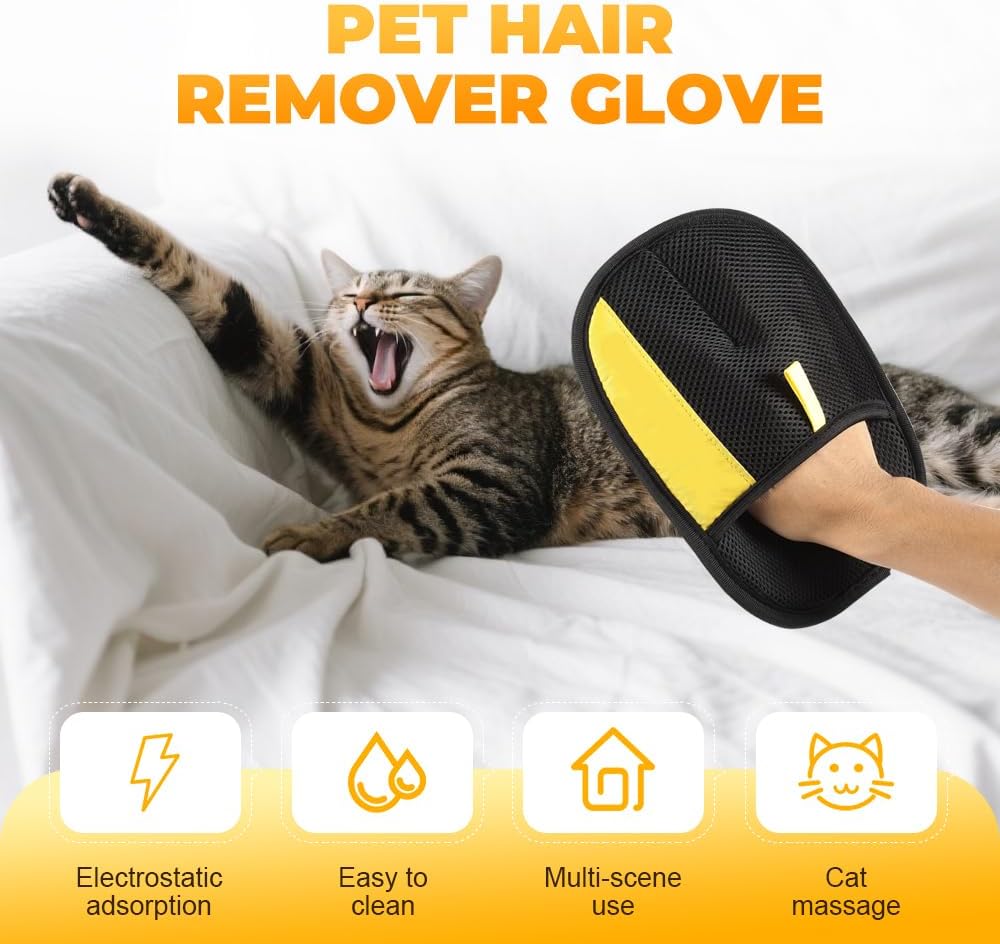 Pet Hair Removal Glove                .Upgraded Thickened Reusable Electrostatic Pet Hair Remover Glove Tool .Dogs & Cats pet hair glove.Used for Sofas, Bed Sheets, Carpets, Clothes, Curtains and Car Seats.