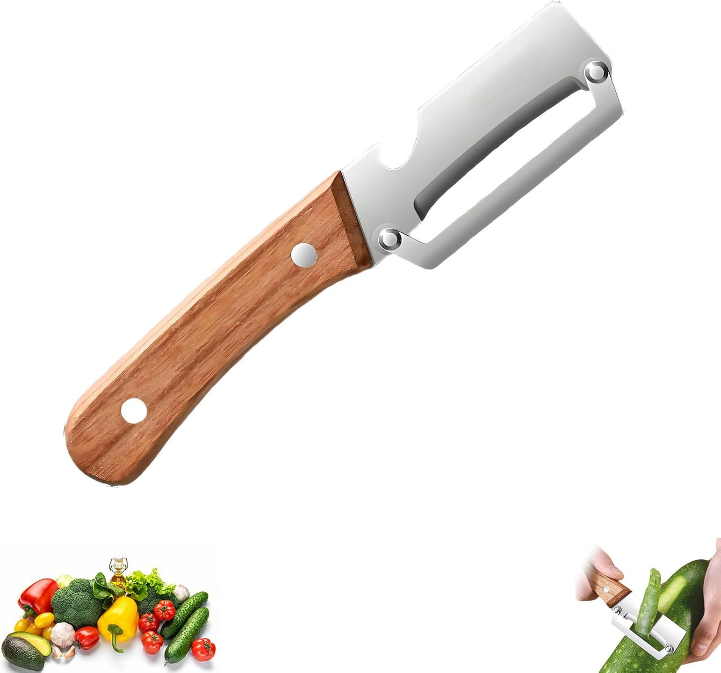 Vegetable Wooden Peeler for Kitchen Tool,Premium 2-in-1 Multifunctional Fruit & Vegetable Peeler with Built-in Bottle Opener, Ideal for All Fruits and Vegetables Needing Peeling