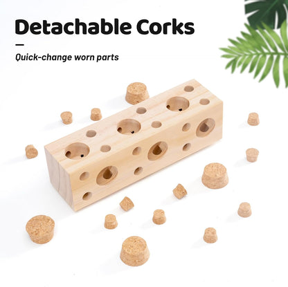 2 Pcs Wooden Bird Chew Toys - 7.9 Inch Hanging Parrot Toys, with 92 Detachable Corks, Relieve Boredom & Anxiety, Foraging Toys, for Parakeet, Cockatiel, Conure, Budgie, Lovebird