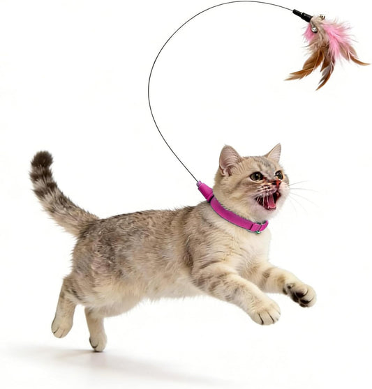 Interactive Cat Toy - Lightweight Collar Toy, Feathers Teaser for Kittens Adult Cats, Pet Toys with Adjustable Strap, Cat Feathers Toys, Teasing Wand for Home Yard Outdoor Play