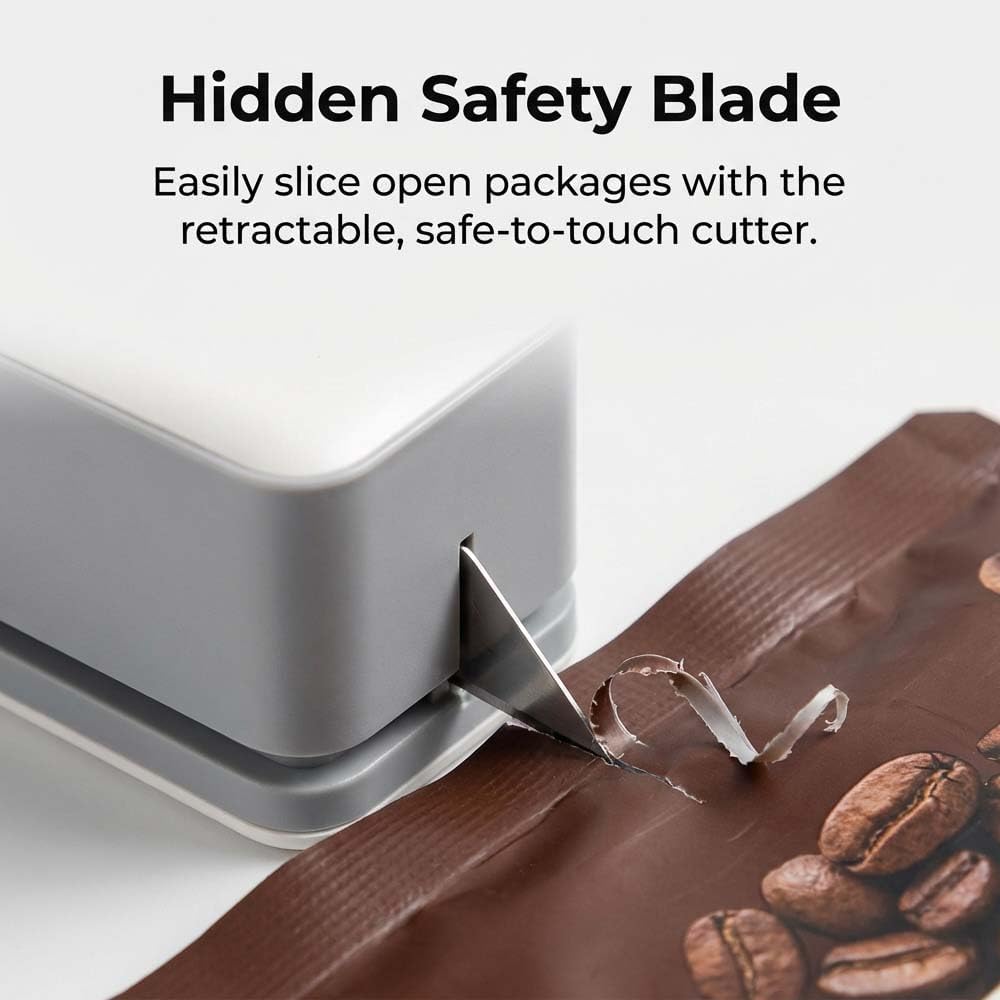 Mini Bag Sealer and Cutter, Rechargeable Potato Chip Bags Heat Sealer Capper, Upgrade Reseals Snack Plastic Bag Heat Seal and Cutter, Portable Bag Resealer for Snack Bags Food Storage (White)