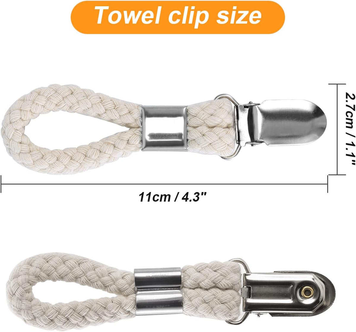 5 Pack Hanging Tea Towels Clip,Metal Kitchen Towels Clips with Hanging Loop Cloth Hook Clip Hangers for Home Kitchen Bathroom Cupboards Cloth Hanger Holder Brackets-Braided Cotton Loop