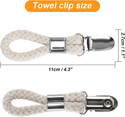 5 Pack Hanging Tea Towels Clip,Metal Kitchen Towels Clips with Hanging Loop Cloth Hook Clip Hangers for Home Kitchen Bathroom Cupboards Cloth Hanger Holder Brackets-Braided Cotton Loop