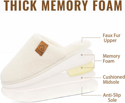 Evshine Women's Fuzzy Slip-on Slippers Comfy Lightweight Indoor House Scuff Slippers Closed Toe Soft Memory Foam Shoes