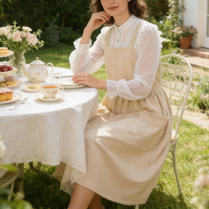 Uaussi Cotton Linen Apron Cross Back Work Apron for Women with Pockets Pinafore Dress X Cross Halter Apron for Chef Gardening