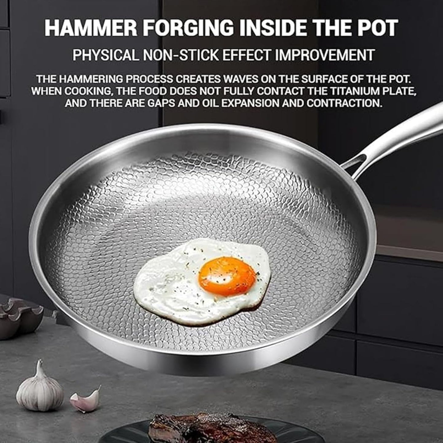 Generic Titanium Pan, Uncoated Titanium Pan, Titanium Hammered Pan Pro, Non-stick Titanium Pan 26/28/30/32 cm for Cooking, Multifunctional Stainless Steel Pan