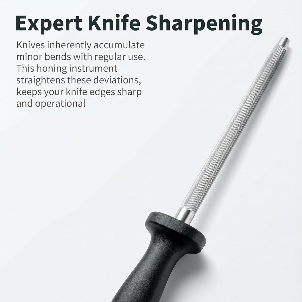 Knife Sharpener Rod, 13 Inch Carbon Steel Honing Steel for Kitchen Knives, Professional Magnetized Sharpening Stick with Nickel-Chrome Plating, Easy Grip Tool for Chef Knives