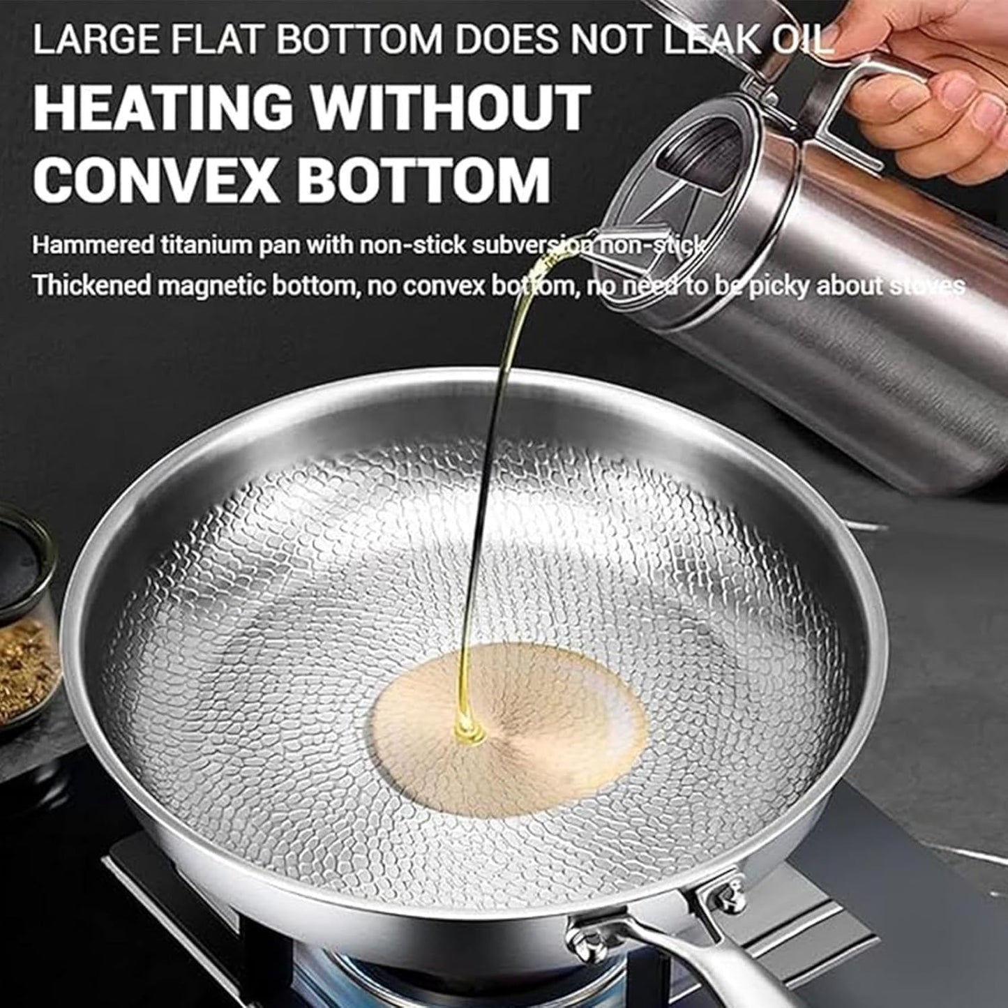 Generic Titanium Pan, Uncoated Titanium Pan, Titanium Hammered Pan Pro, Non-stick Titanium Pan 26/28/30/32 cm for Cooking, Multifunctional Stainless Steel Pan