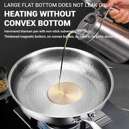 Generic Titanium Pan, Uncoated Titanium Pan, Titanium Hammered Pan Pro, Non-stick Titanium Pan 26/28/30/32 cm for Cooking, Multifunctional Stainless Steel Pan