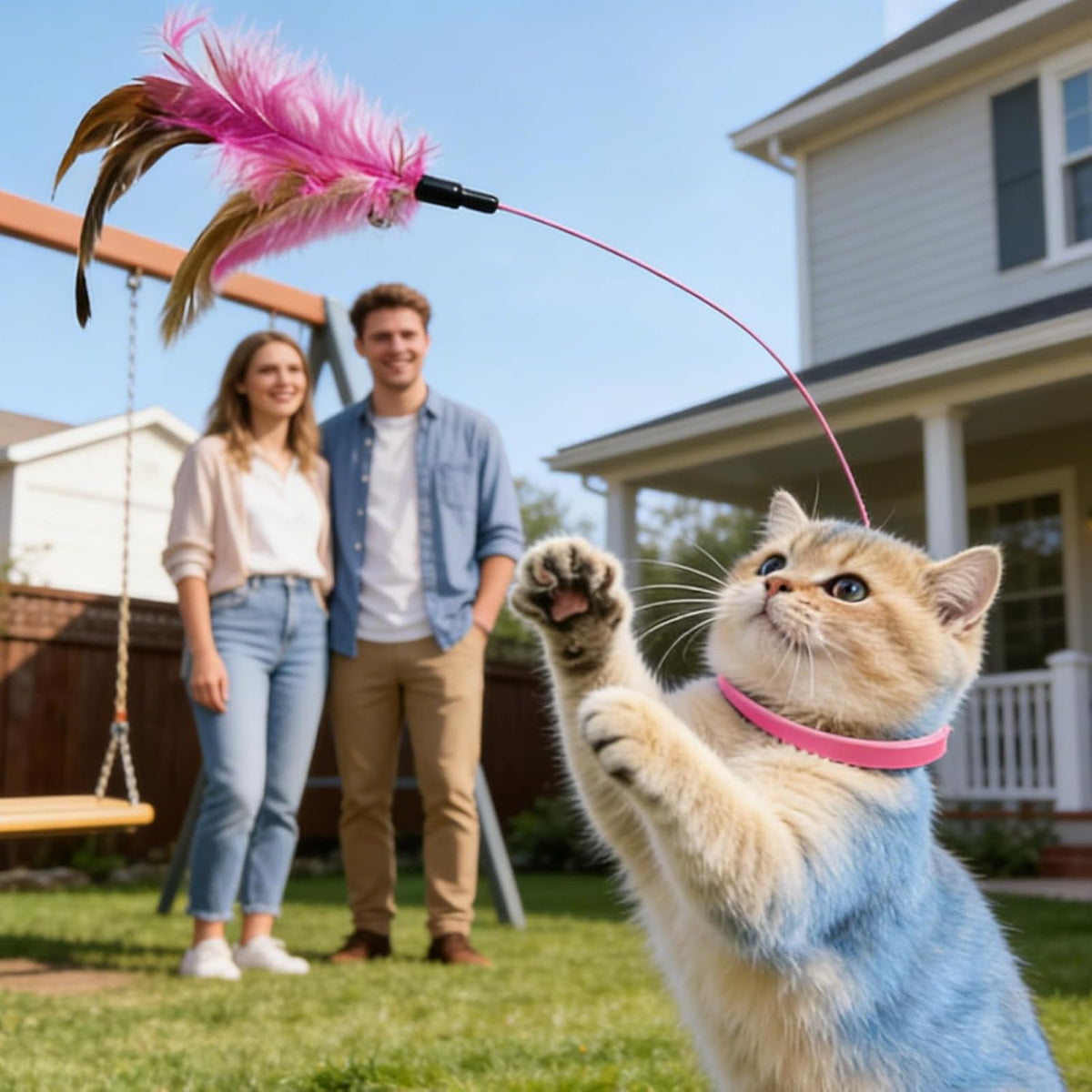 Interactive Cat Toy - Lightweight Collar Toy, Feathers Teaser for Kittens Adult Cats, Pet Toys with Adjustable Strap, Cat Feathers Toys, Teasing Wand for Home Yard Outdoor Play