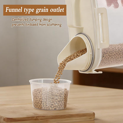 2 Pcs 3.17 Qt/3 L Bird Seed Storage Container Airtight- Portable Bird Food Container with Airtight Measuring Cup, Clear Pet Parrot Seed Dispenser for Birds Food Chicken Feed Storage, Beige Lid