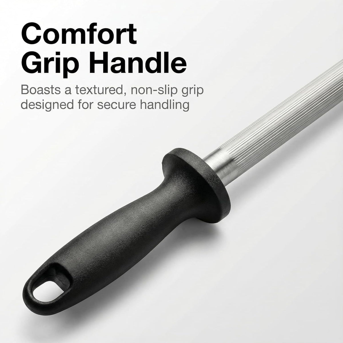 Knife Sharpener Rod, 13 Inch Carbon Steel Honing Steel for Kitchen Knives, Professional Magnetized Sharpening Stick with Nickel-Chrome Plating, Easy Grip Tool for Chef Knives
