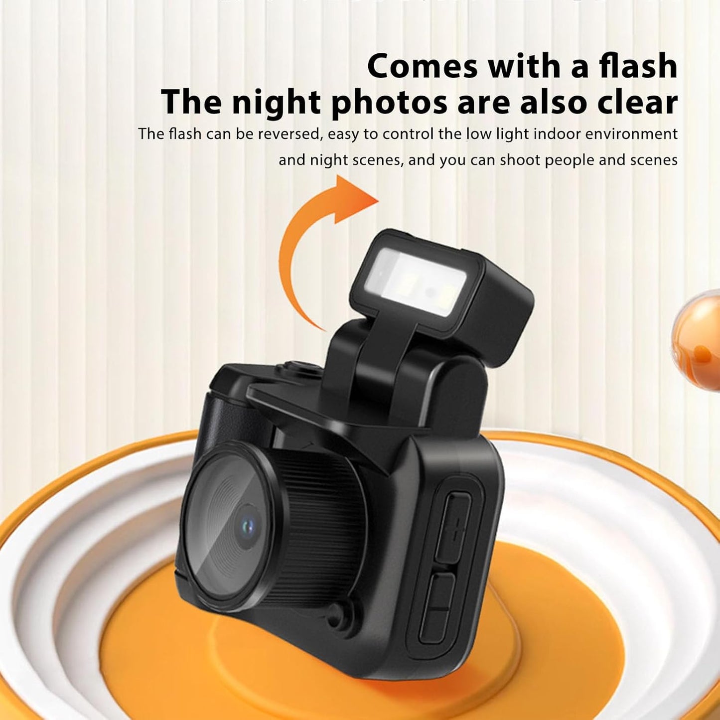 Mini Keychain Camera, 1080P 1.44 inch Small Nostalgia Retro Camera Tiny Video Camcorder with LED Flash and Charging Base, for Travel Study Recording (Black)