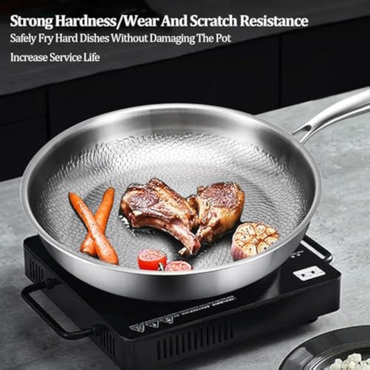 Generic Titanium Pan, Uncoated Titanium Pan, Titanium Hammered Pan Pro, Non-stick Titanium Pan 26/28/30/32 cm for Cooking, Multifunctional Stainless Steel Pan