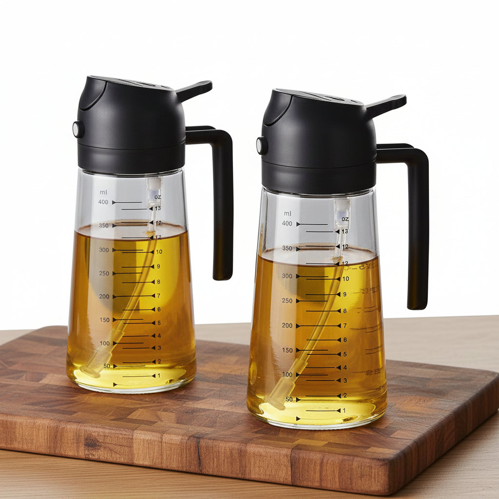 TrendPlain 16oz/470ml Glass Olive Oil Sprayer for Cooking – 2 in 1 Olive Oil Dispenser Bottle for Kitchen Gadgets and Air Fryer Accessories, Salad, BBQ - Black