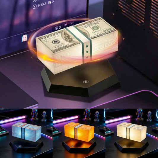 Floating Money Lamp, Magnetic Levitation Dollar Night Light, Cool Magnetic Levitation Game Cash Lamp with 3-Color/Green Light, Magnetic Levitation Lamp Decorate Gift for Men/Gamers (3 Color Light)