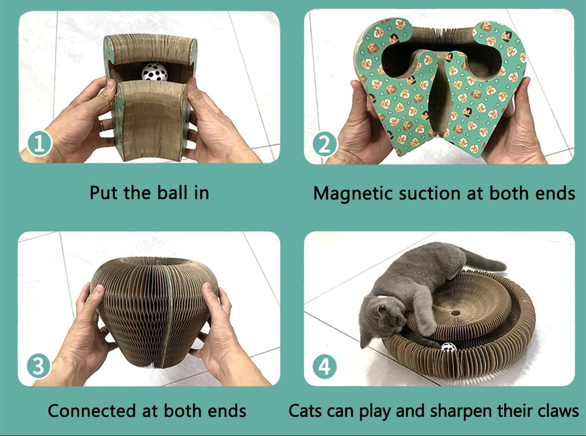 Kitty Curls cat Toy Foldable Magic Organ Cat Scratching Board Cat Ball Adventure The Ultimate Interactive Mental Physical Exercise for Indoor Cats Toy