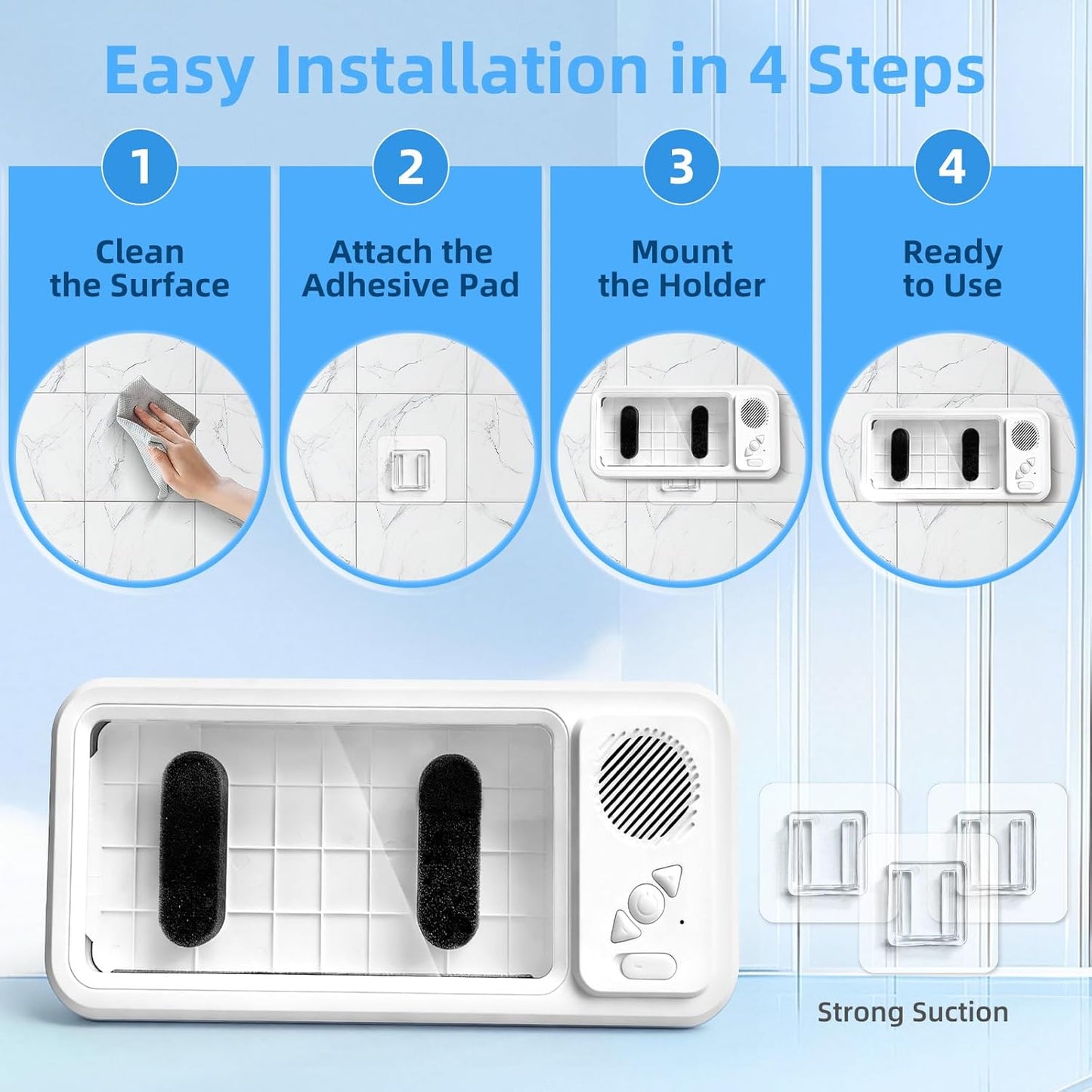 Shower Phone Holder with Bluetooth Speaker - Waterproof Wall-Mounted Shower Phone Case, Hands-Free Music Playback, Anti-Fog & Sensitive Touchscreen Case Stand for Phones Accessories Gift for Men Women