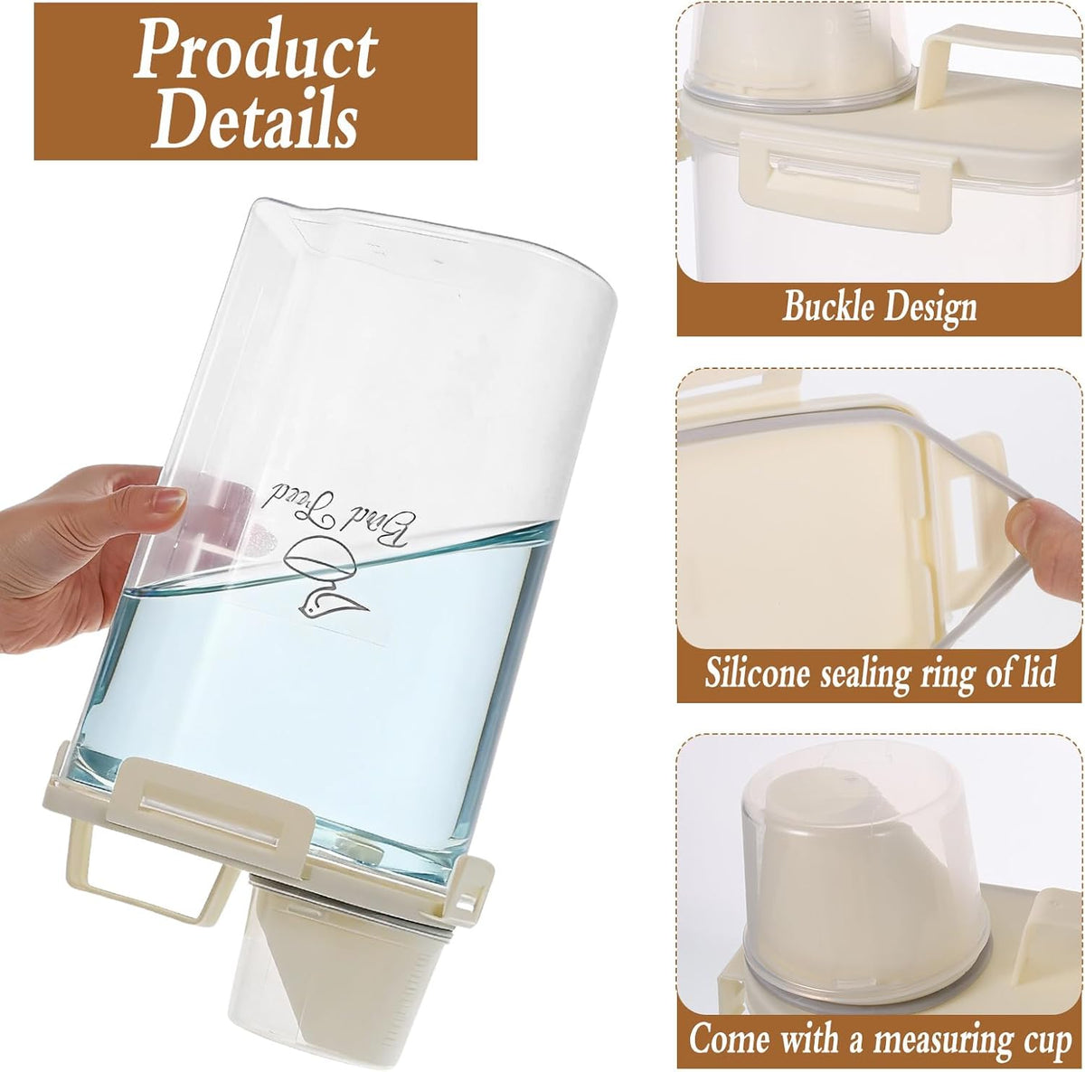 2 Pcs 3.17 Qt/3 L Bird Seed Storage Container Airtight- Portable Bird Food Container with Airtight Measuring Cup, Clear Pet Parrot Seed Dispenser for Birds Food Chicken Feed Storage, Beige Lid