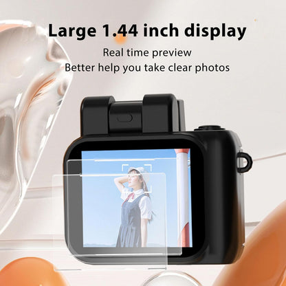 Mini Keychain Camera, 1080P 1.44 inch Small Nostalgia Retro Camera Tiny Video Camcorder with LED Flash and Charging Base, for Travel Study Recording (Black)
