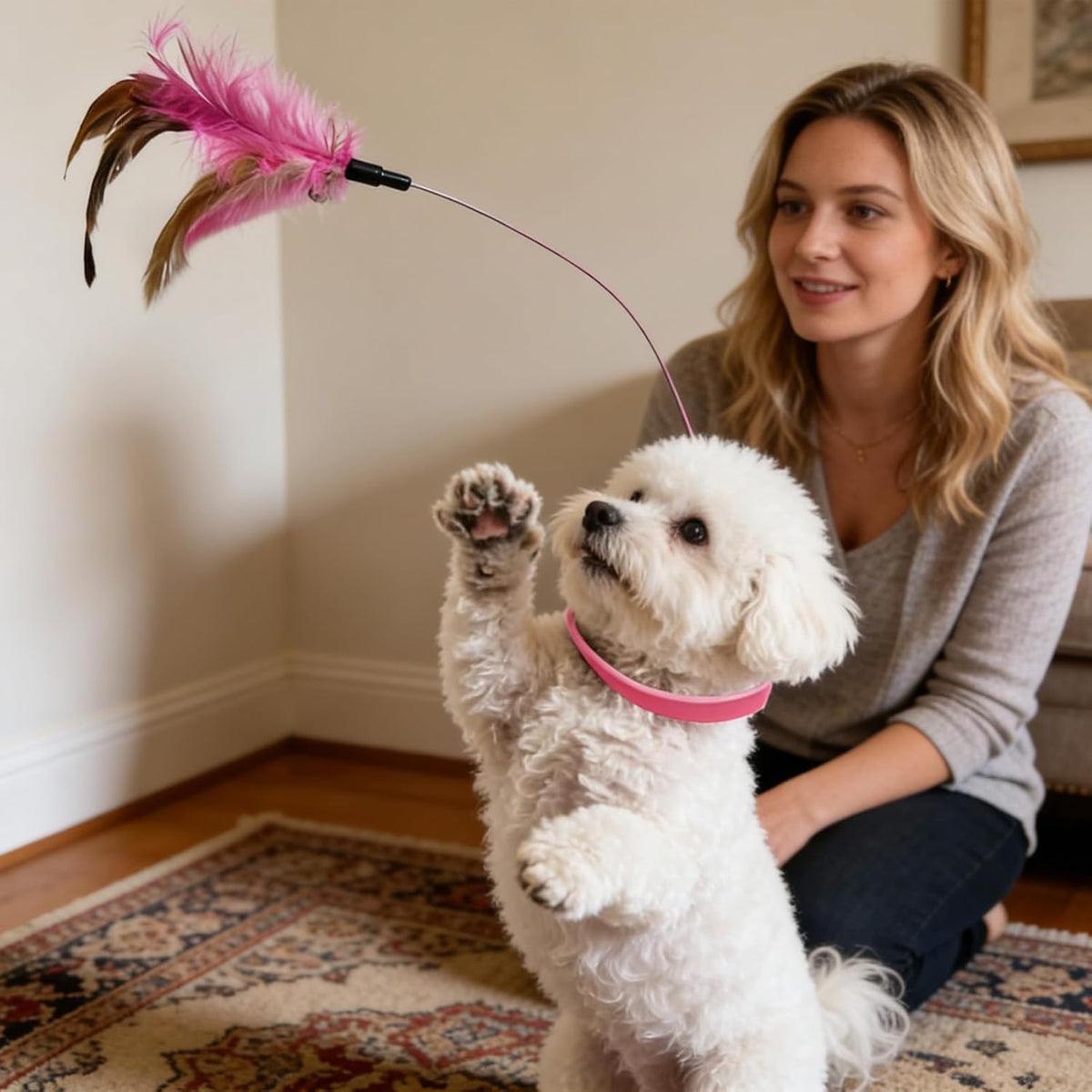 Interactive Cat Toy - Lightweight Collar Toy, Feathers Teaser for Kittens Adult Cats, Pet Toys with Adjustable Strap, Cat Feathers Toys, Teasing Wand for Home Yard Outdoor Play
