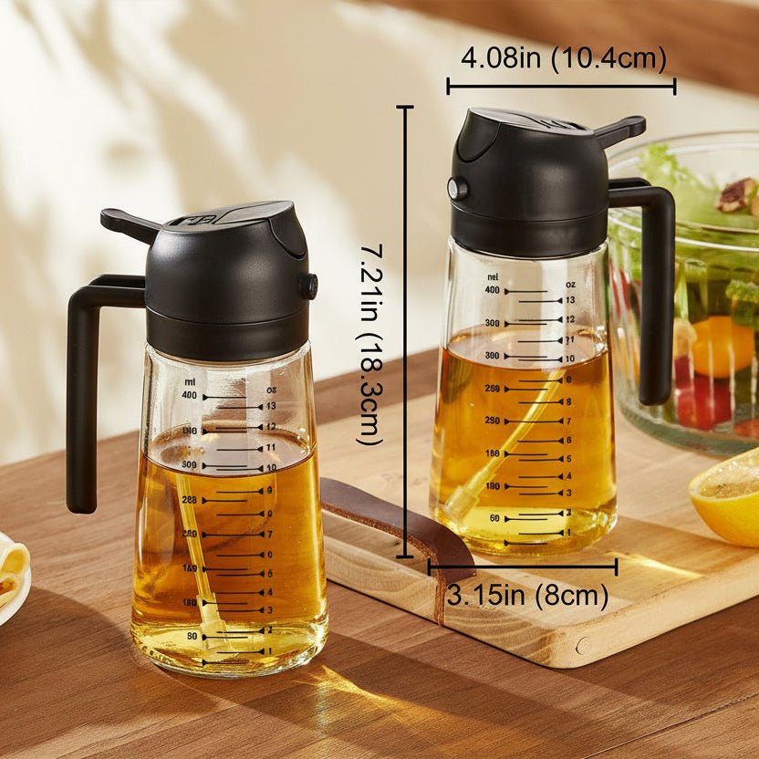 TrendPlain 16oz/470ml Glass Olive Oil Sprayer for Cooking – 2 in 1 Olive Oil Dispenser Bottle for Kitchen Gadgets and Air Fryer Accessories, Salad, BBQ - Black