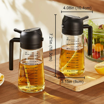 TrendPlain 16oz/470ml Glass Olive Oil Sprayer for Cooking – 2 in 1 Olive Oil Dispenser Bottle for Kitchen Gadgets and Air Fryer Accessories, Salad, BBQ - Black