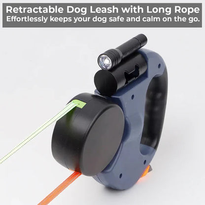 Pet Dog Leash Automatic Retractable Flexible Dog and Cat Leash Double Ended Handheld High Strength Reflective Nylon Webbing with LED Light Dark Grey (Dark Gray)