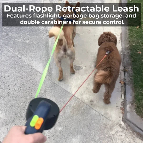 Pet Dog Leash Automatic Retractable Flexible Dog and Cat Leash Double Ended Handheld High Strength Reflective Nylon Webbing with LED Light Dark Grey (Dark Gray)