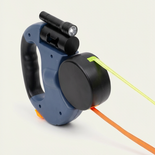 Pet Dog Leash Automatic Retractable Flexible Dog and Cat Leash Double Ended Handheld High Strength Reflective Nylon Webbing with LED Light Dark Grey (Dark Gray)